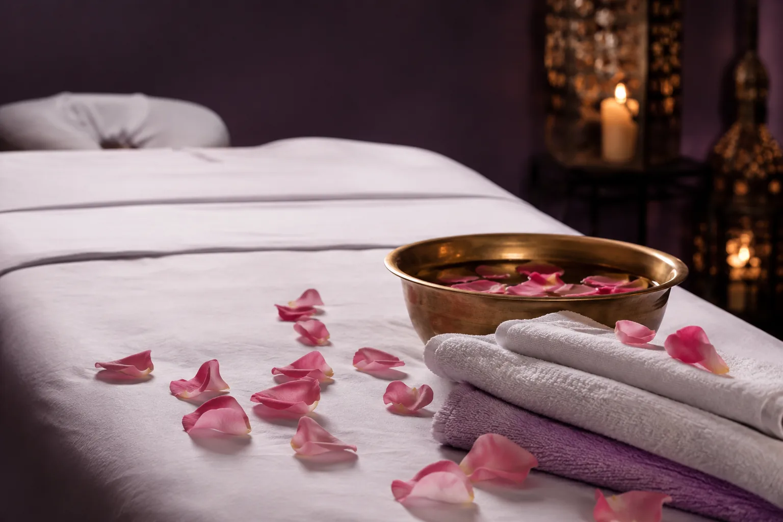 Seans öncesi hazırlanmış masaj masası — Lila Spa, Büyükçekmece misafirlerine hizmet veren salon